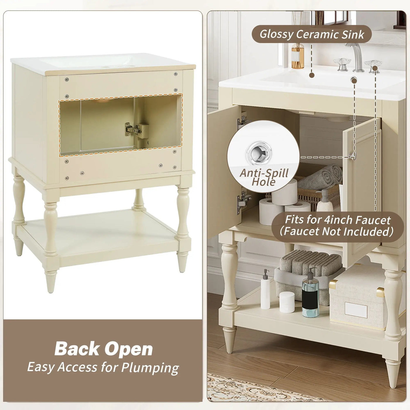 Modern Bathroom Vanity With Sink, Rectangular Cabinet With Open Shelf And Closed Storage by HouseOfZazla