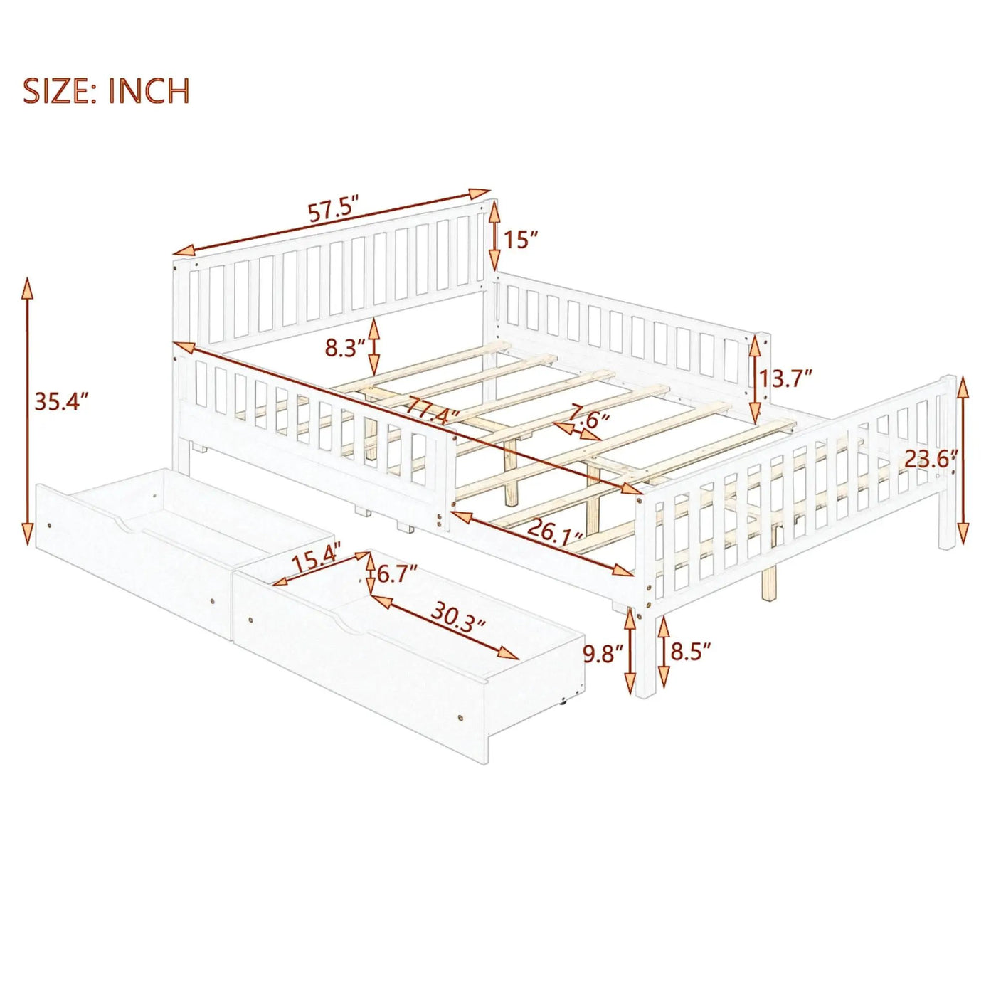 Platform Bed With Guardrails On Both Sides And 2 Storage Drawers by HouseOfZazla