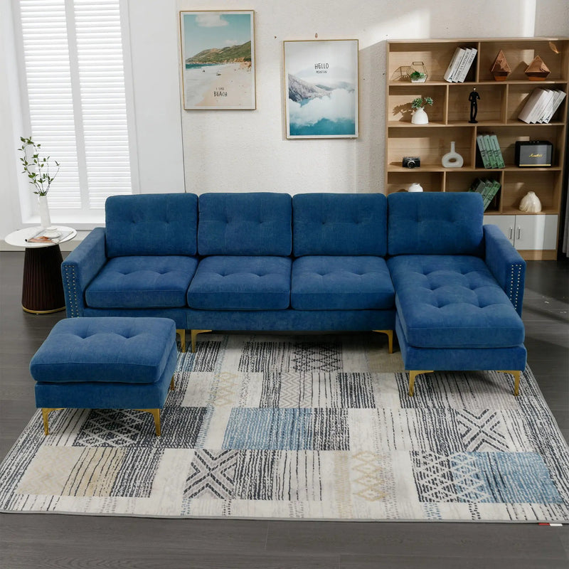 Modern L - Shape Convertible Sectional Sofa With Movable Ottoman