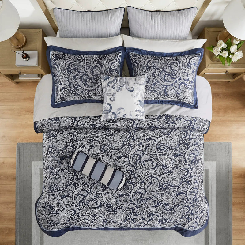 12 Piece Comforter Set with Cotton Bed Sheets Navy Cal King by HouseOfZazla