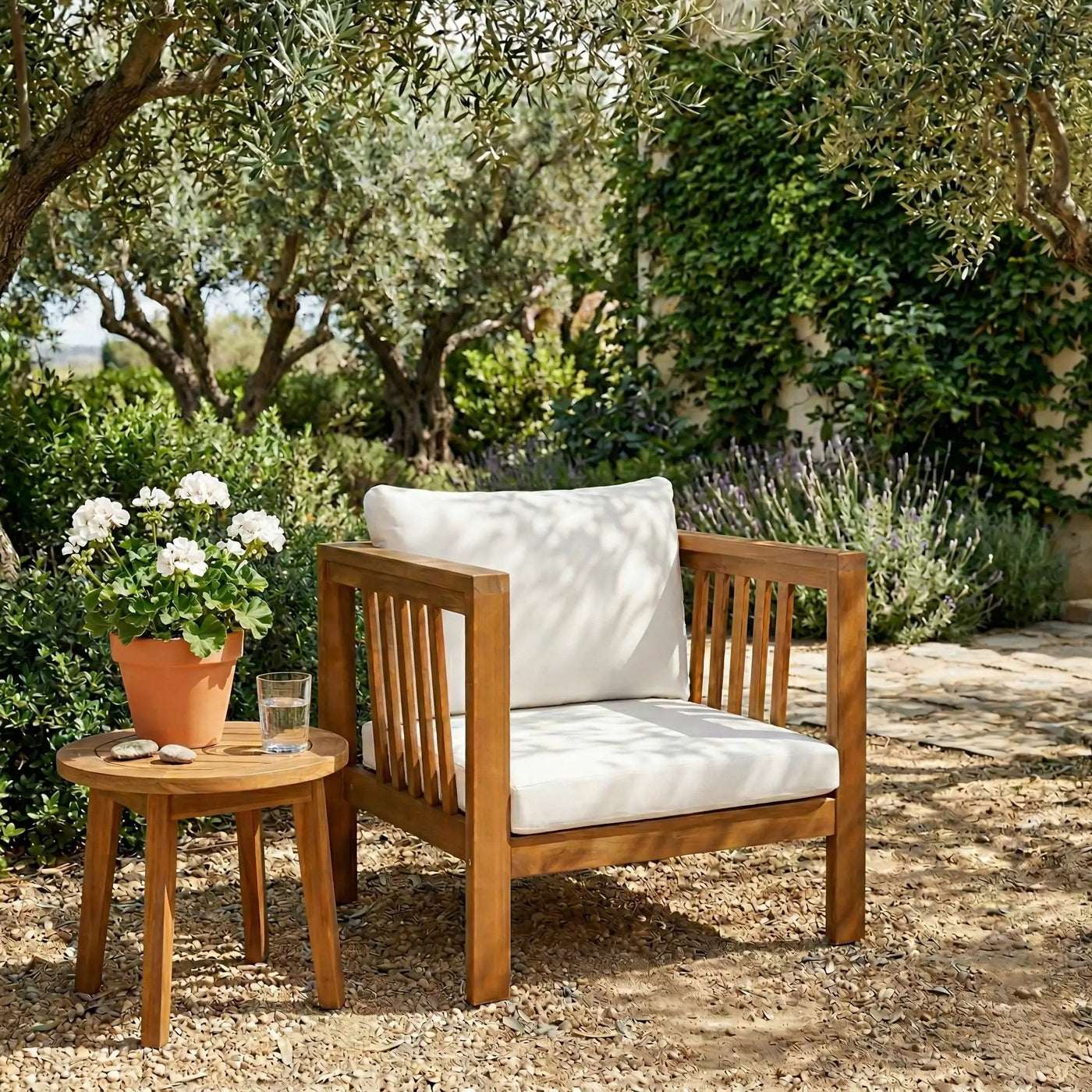 Outdoor Acacia Wood Club Chair with Modern Square Arms by HouseOfZazla