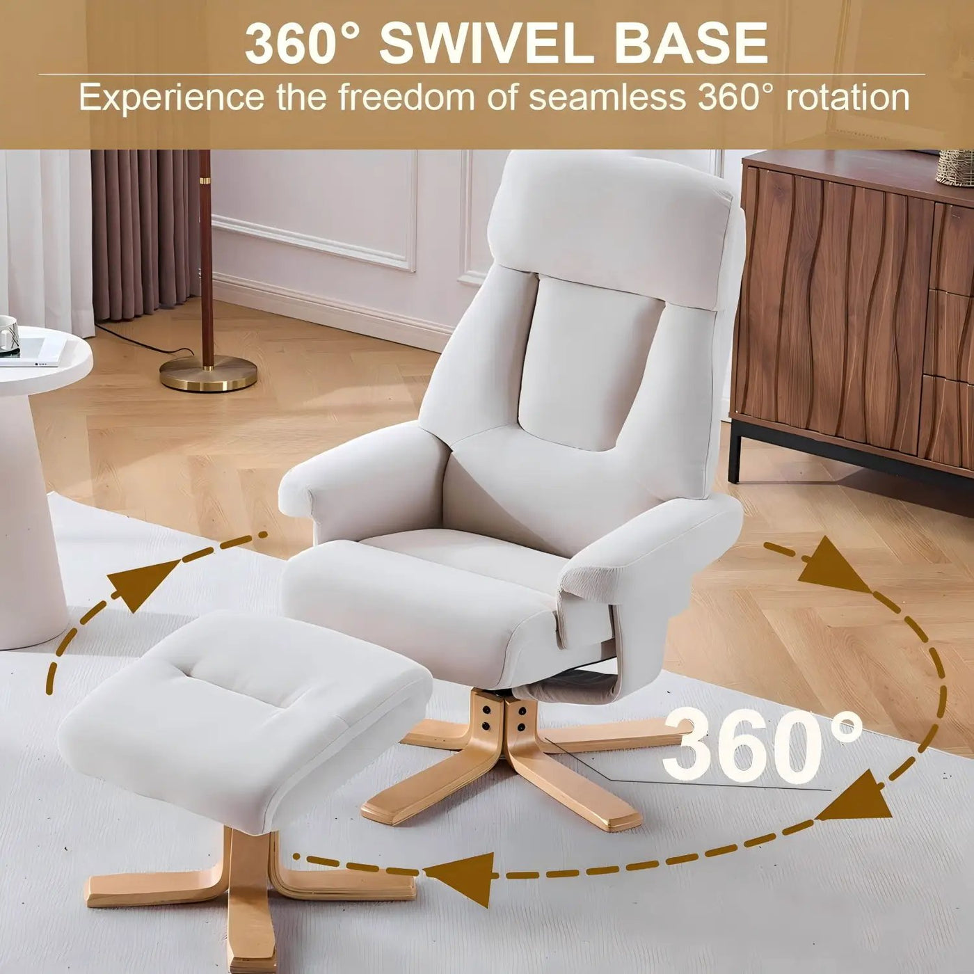 Upholstered Heated Massage 360° Swivel Accent Chair With Ottoman by HouseOfZazla