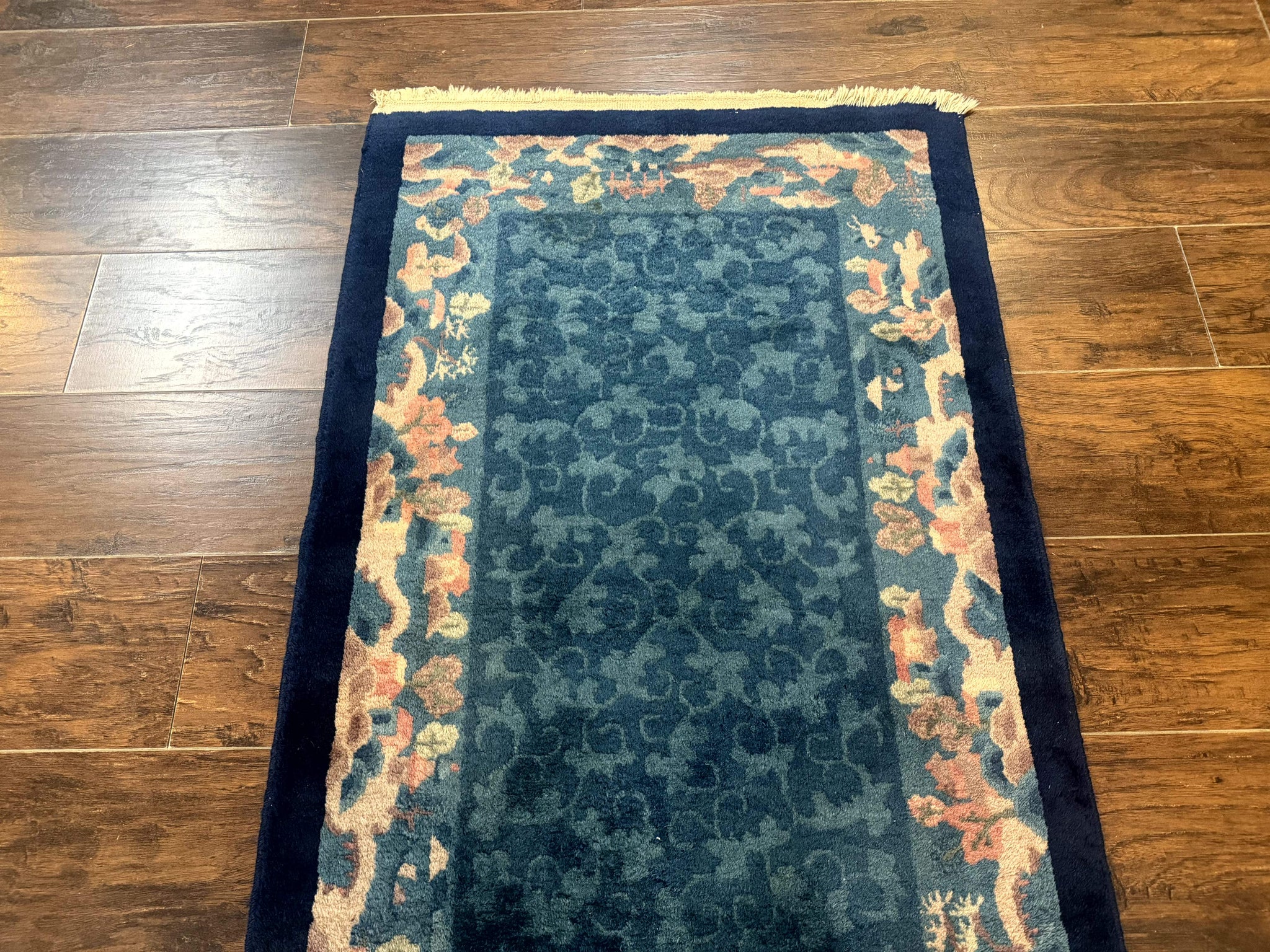 Blue Chinese Rug 2.6 x 4, Fete Rug, Peking Rug, Chinese Wool Rug, Art Deco Carpet by Jewel Rugs