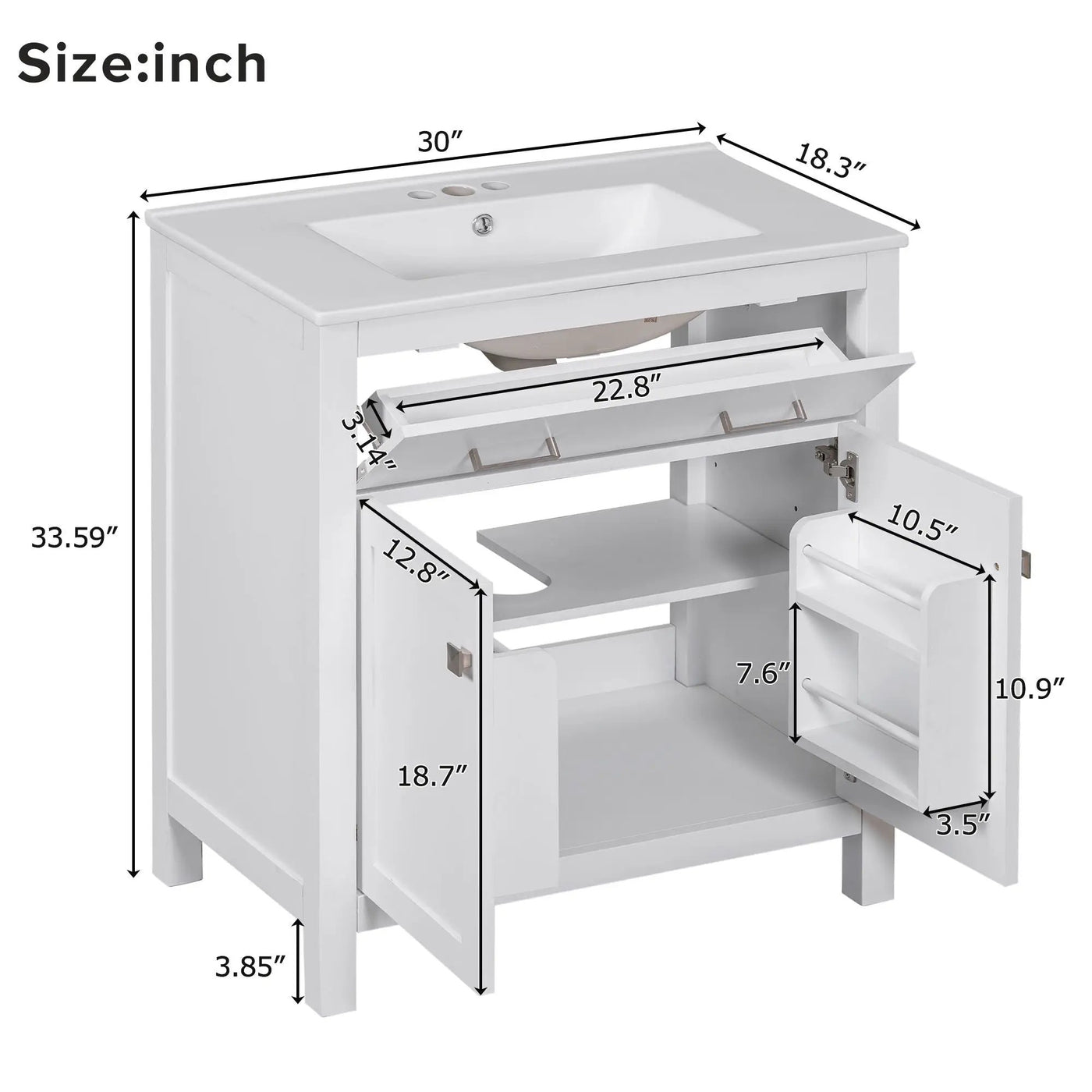 Bathroom Vanity With Ceramic Sink, Modern Single Bathroom Cabinet With 2 Doors And A Shelf, Soft Close Doors by HouseOfZazla