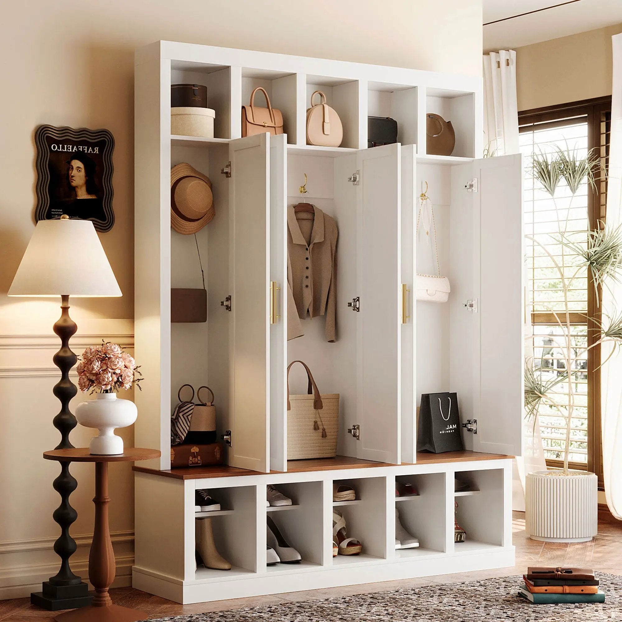 U-Can Farmhouse Entryway Storage Cabinet with Shoe Rack & Display Cubbies by HouseOfZazla