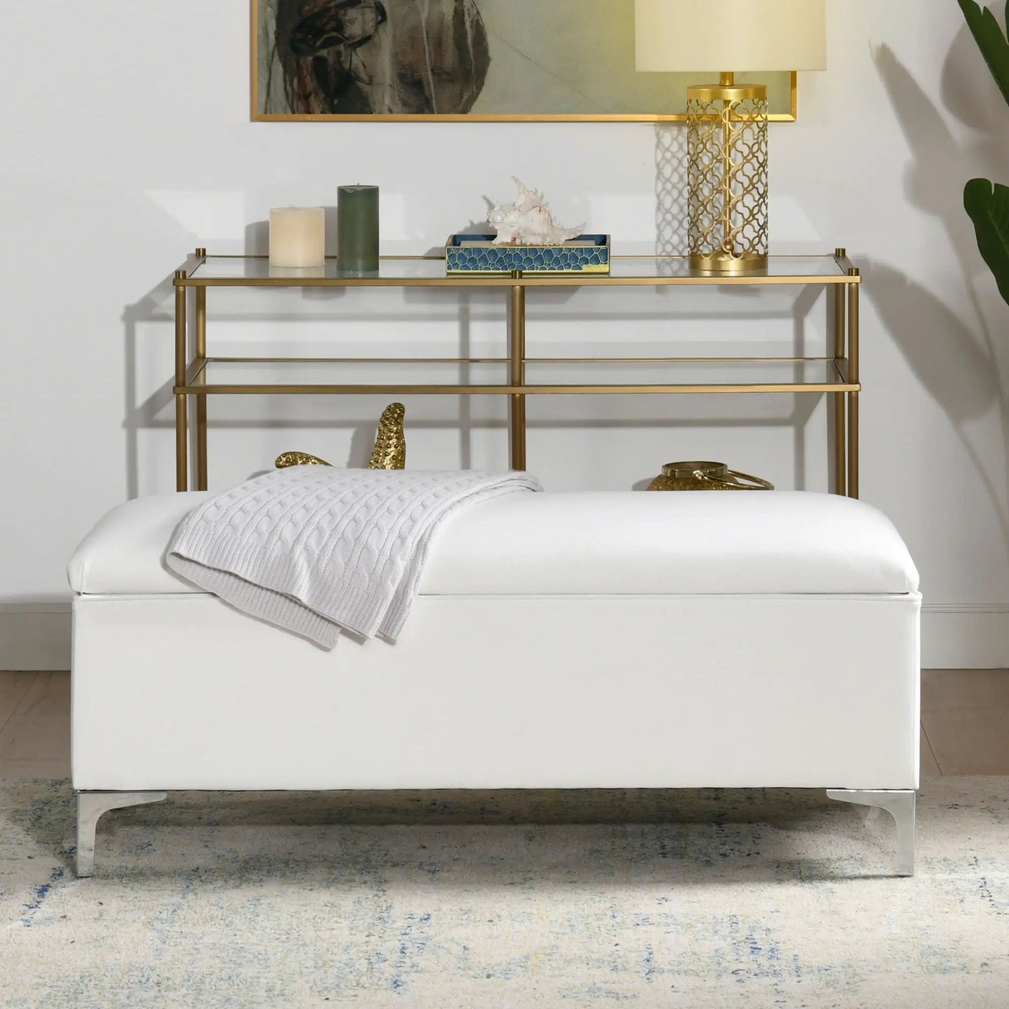 Madelyn - Modern Storage Bench - Bright White Dye by HouseOfZazla