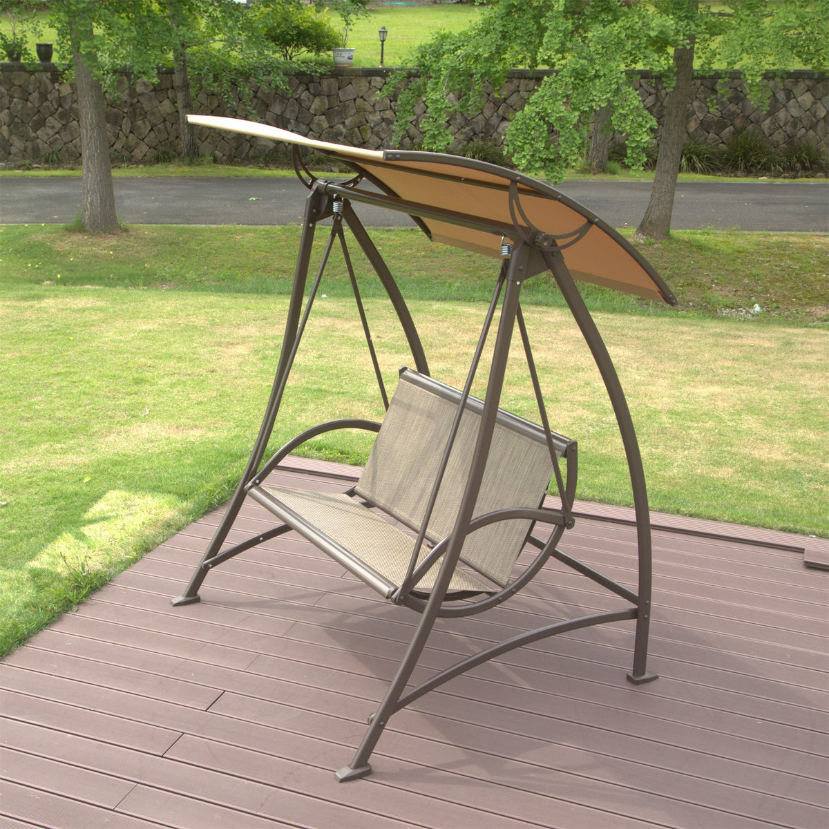 2-Seat Patio Swing Chair with Adjustable Canopy and Steel Frame, photo 6 of 7