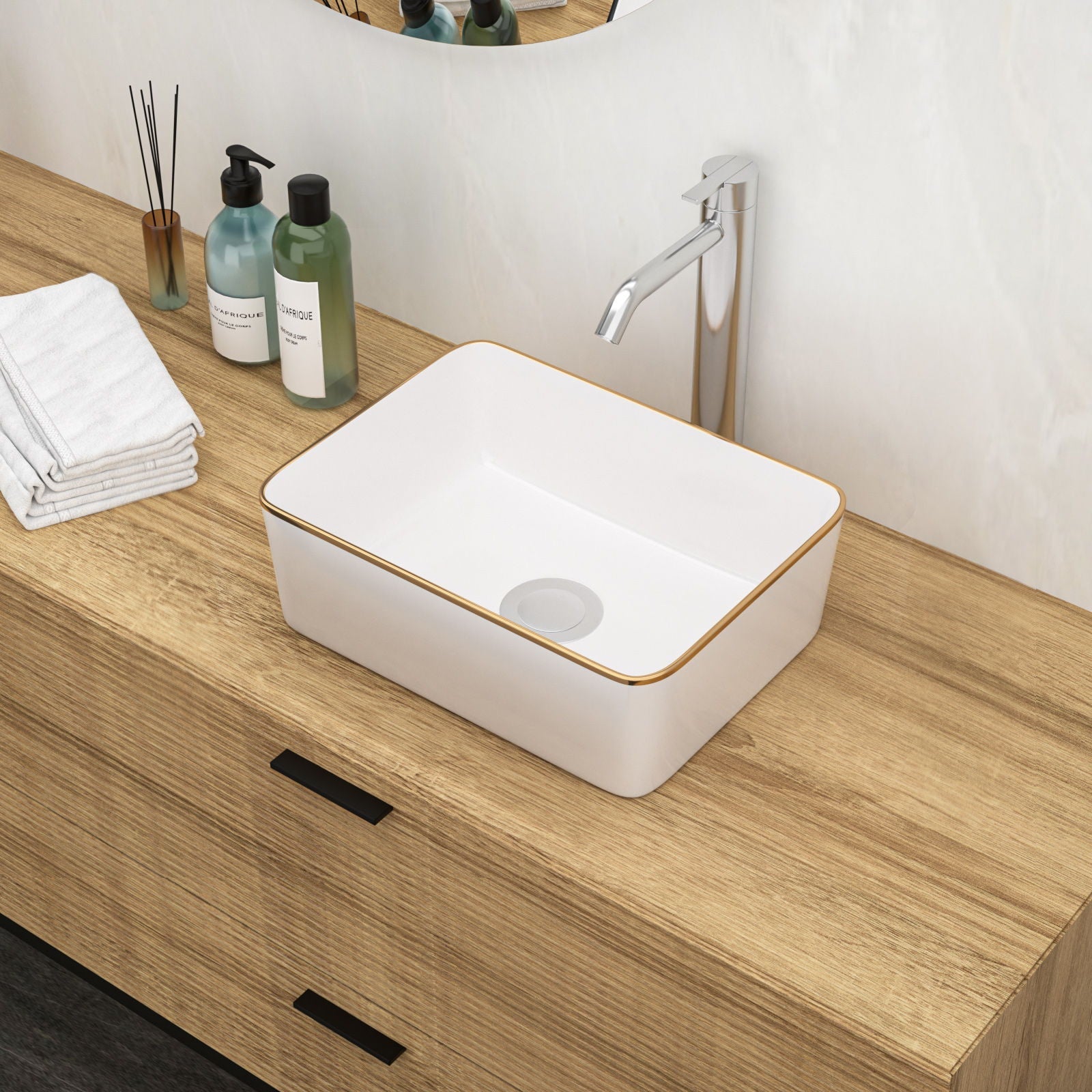 Modern European Style Ceramic Rectangular Vessel Bathroom Sink by HouseOfZazla