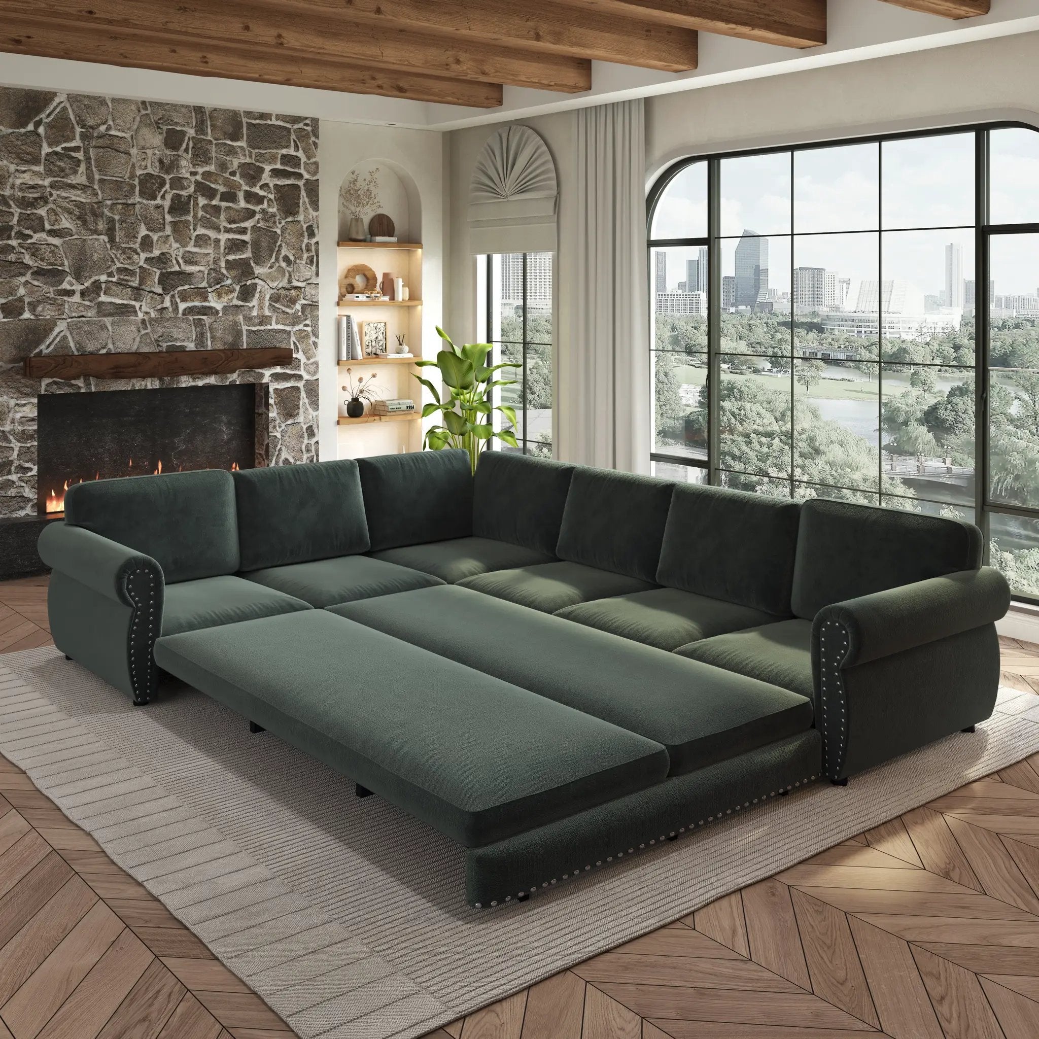 118" L-Shaped Convertible Sofa Couch by HouseOfZazla