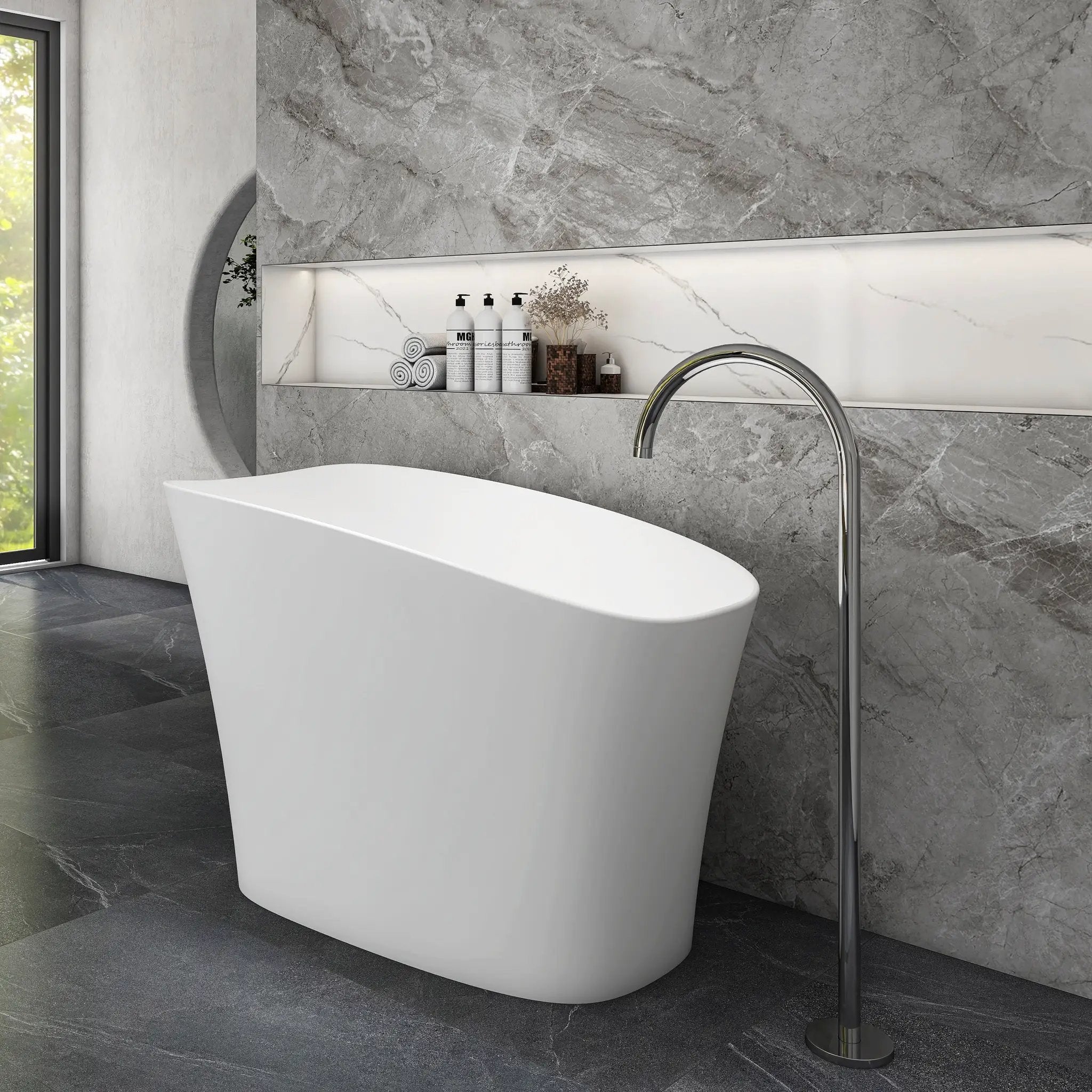 51-Inch Freestanding Solid Surface Deep Soaking Bathroom Bathtub with Seat by HouseOfZazla
