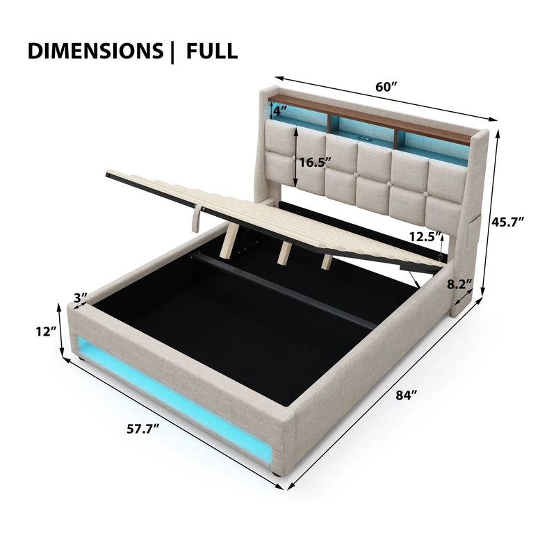Platform Bed With Hydraulic Storage, LED Lighting & Charging Station by HouseOfZazla