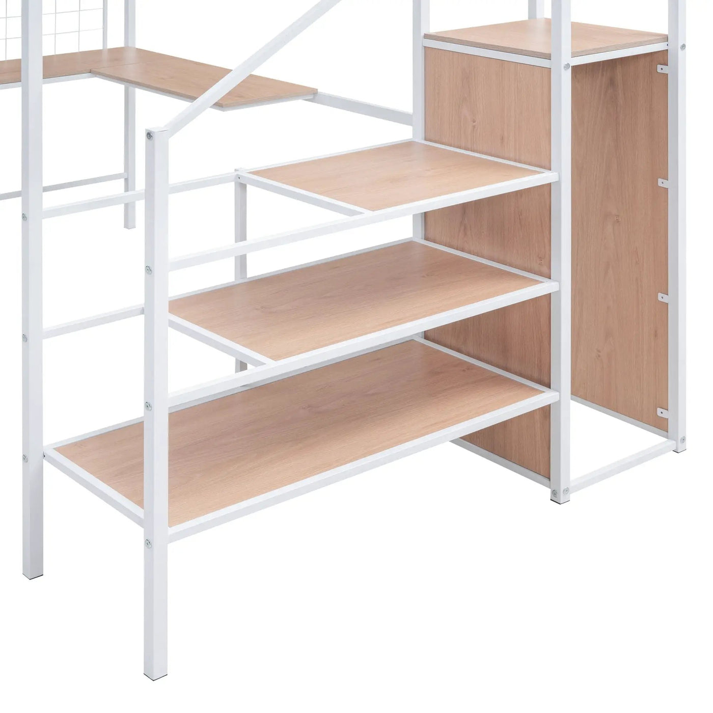 Loft Bed With Desk And Grid, Stylish Frame With Lateral Storage Ladder And Wardrobe by HouseOfZazla