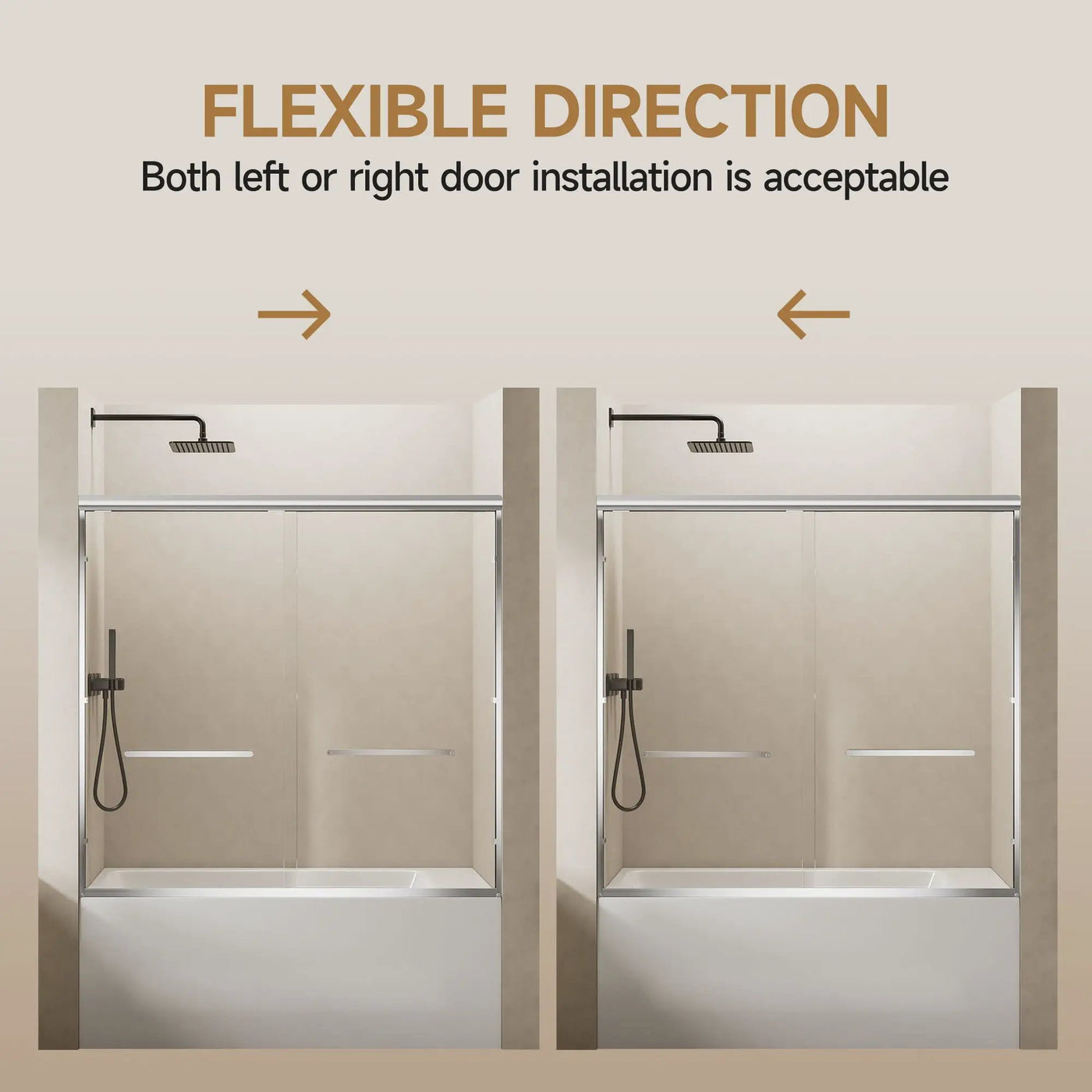 Aluminum Frame Double Double Soft Close Shower Door, Tempered Glass And Dual Stainless Steel Handles by HouseOfZazla