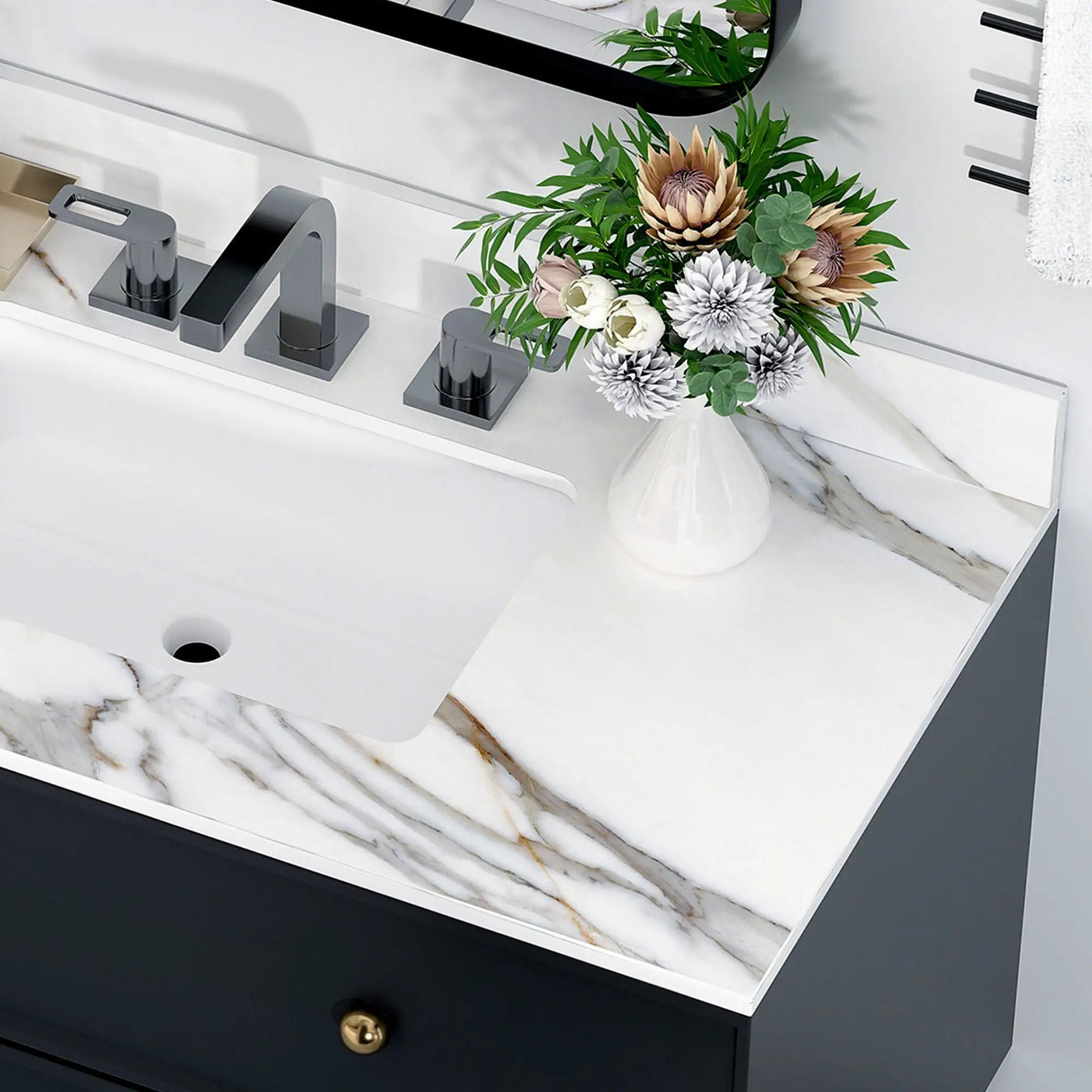 Vanity Top With Undermount Sink And Backsplash, Sintered Stone by HouseOfZazla