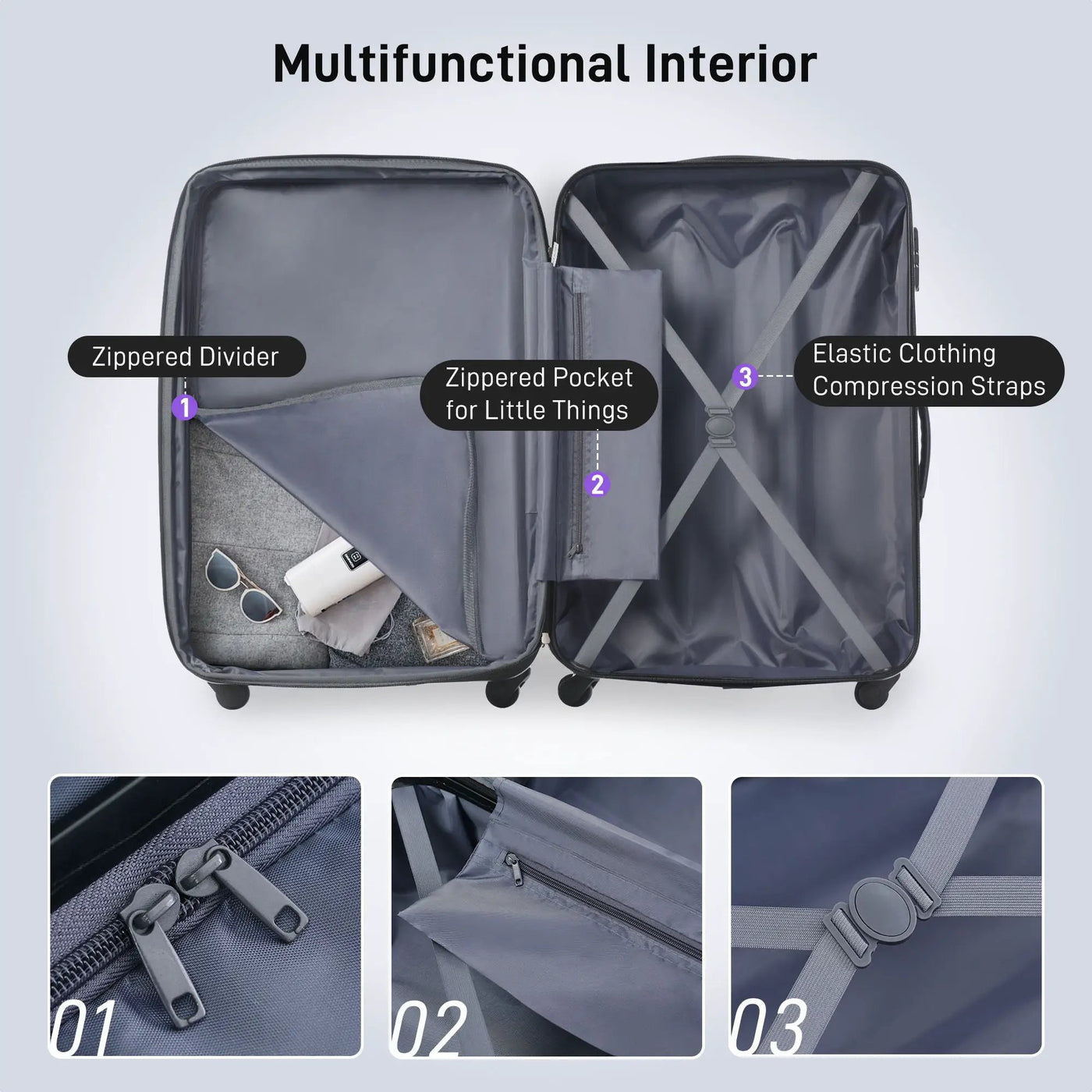3 Piece Luggage Set Hardside Spinner Suitcase With Tsa Lock 20" 24" 28" Available by HouseOfZazla