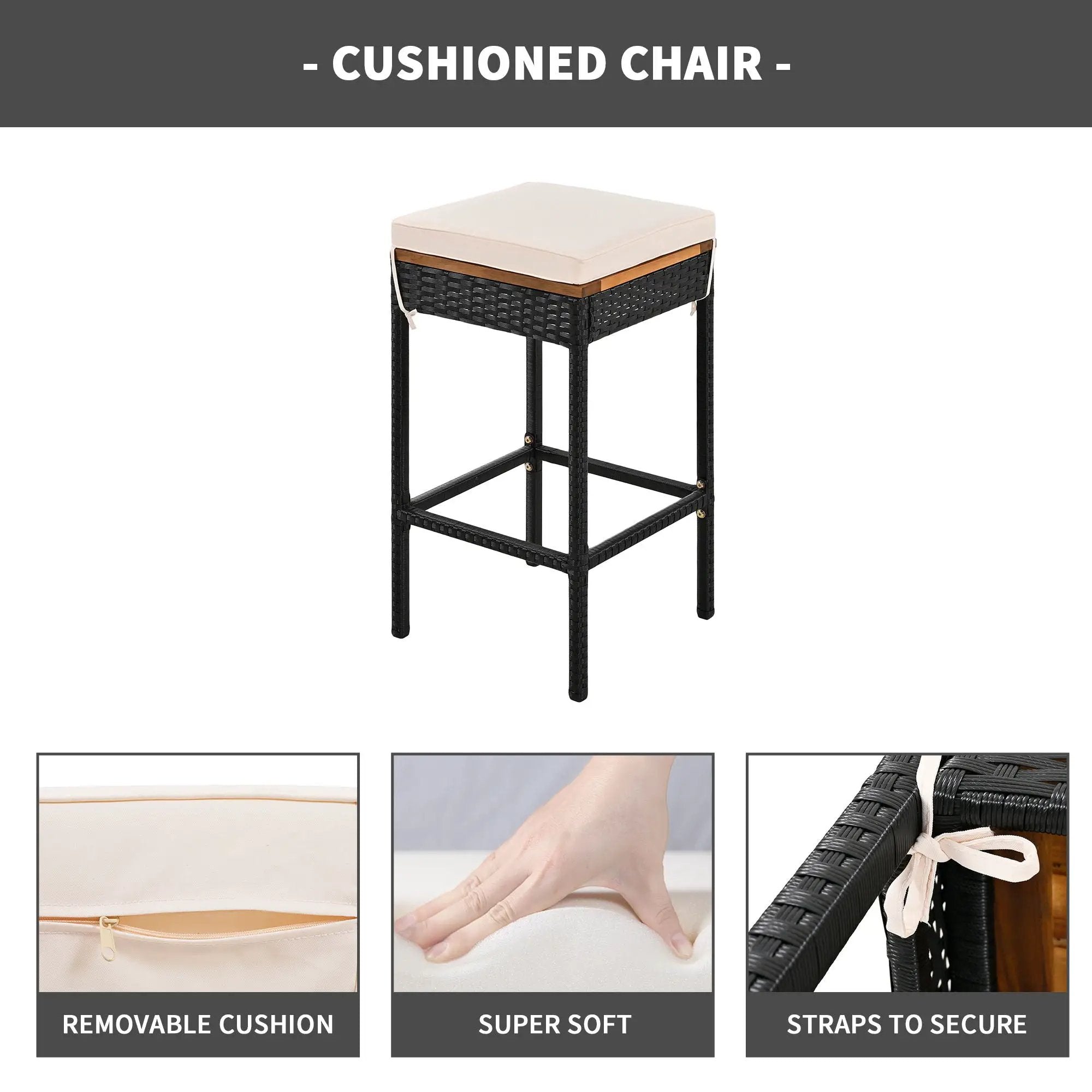 Outdoor Acacia Wood Bar Height Table And Eight Stools With Cushions by Unique Piece Furniture