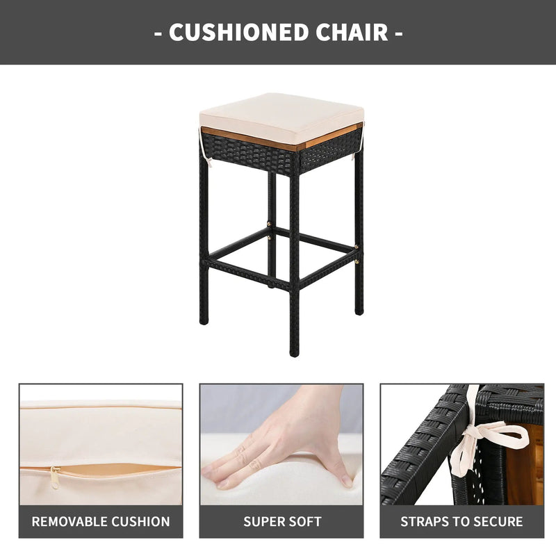 Outdoor Acacia Wood Bar Height Table And Eight Stools With Cushions by Unique Piece Furniture