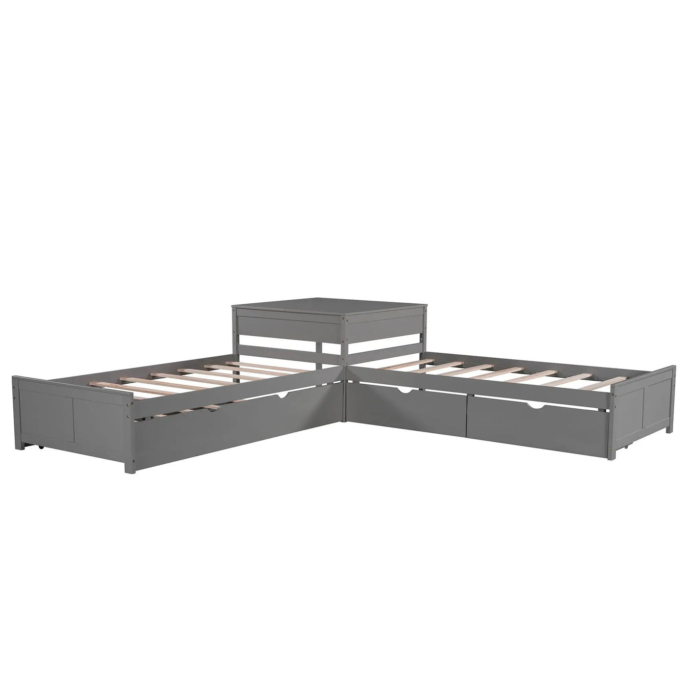 L Shaped Platform Bed With Trundle And Drawers Linked With Built In Desk by HouseOfZazla