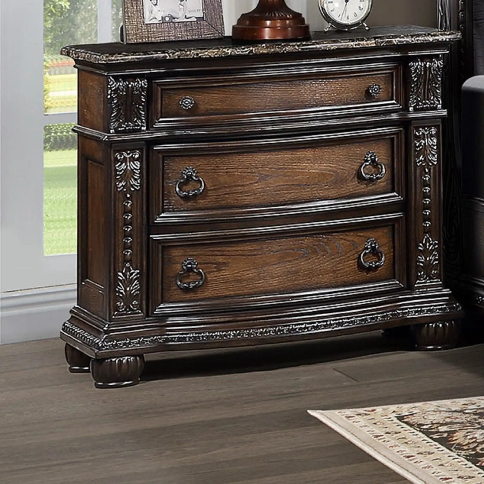 3 Drawers Nightstand - Brown / Cherry by Unique Piece Furniture