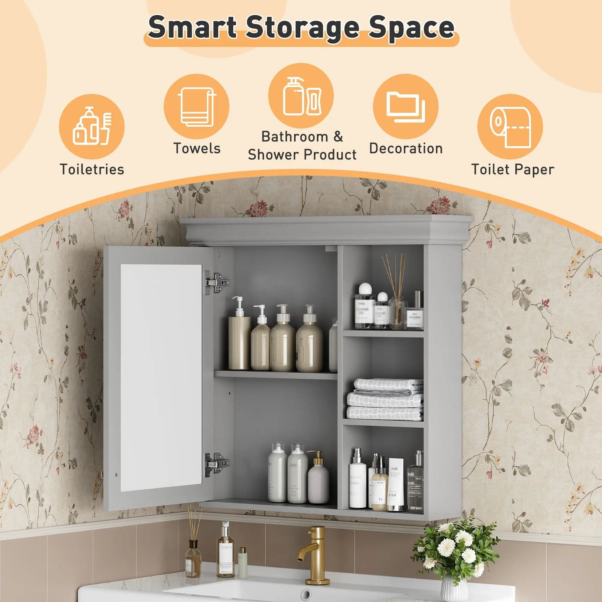 Wall Mounted Bathroom Medicine Cabinet With Mirror And Adjustable Storage With Soft Close Hinges by Unique Piece Furniture