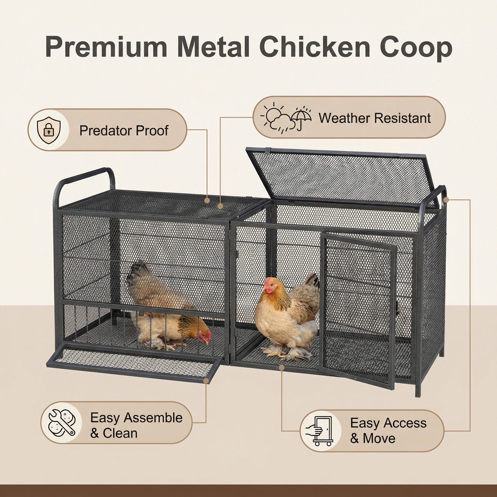 Chicken Cage, Poultry Breeding Coop - Black / Silver by HouseOfZazla