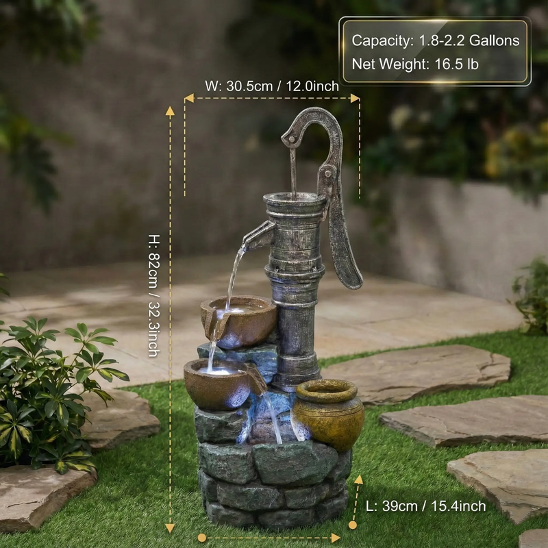 32'' H Large Outdoor Fountain with Vintage Pump by HouseOfZazla