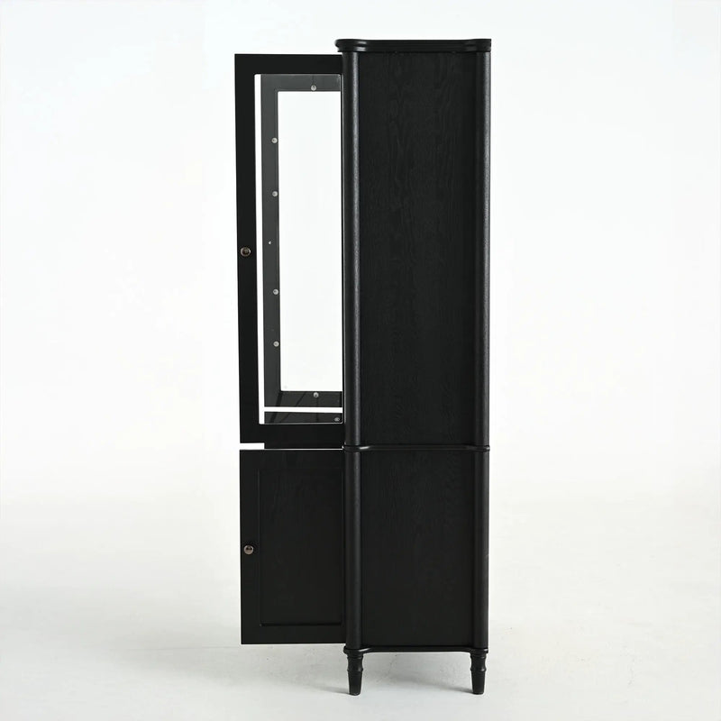 Vintage Display Cabinet With Double Glass Doors, Traditional Style For Collectibles, Ash Wood Veneer, 73.25" Tall - Black / Natural by HouseOfZazla