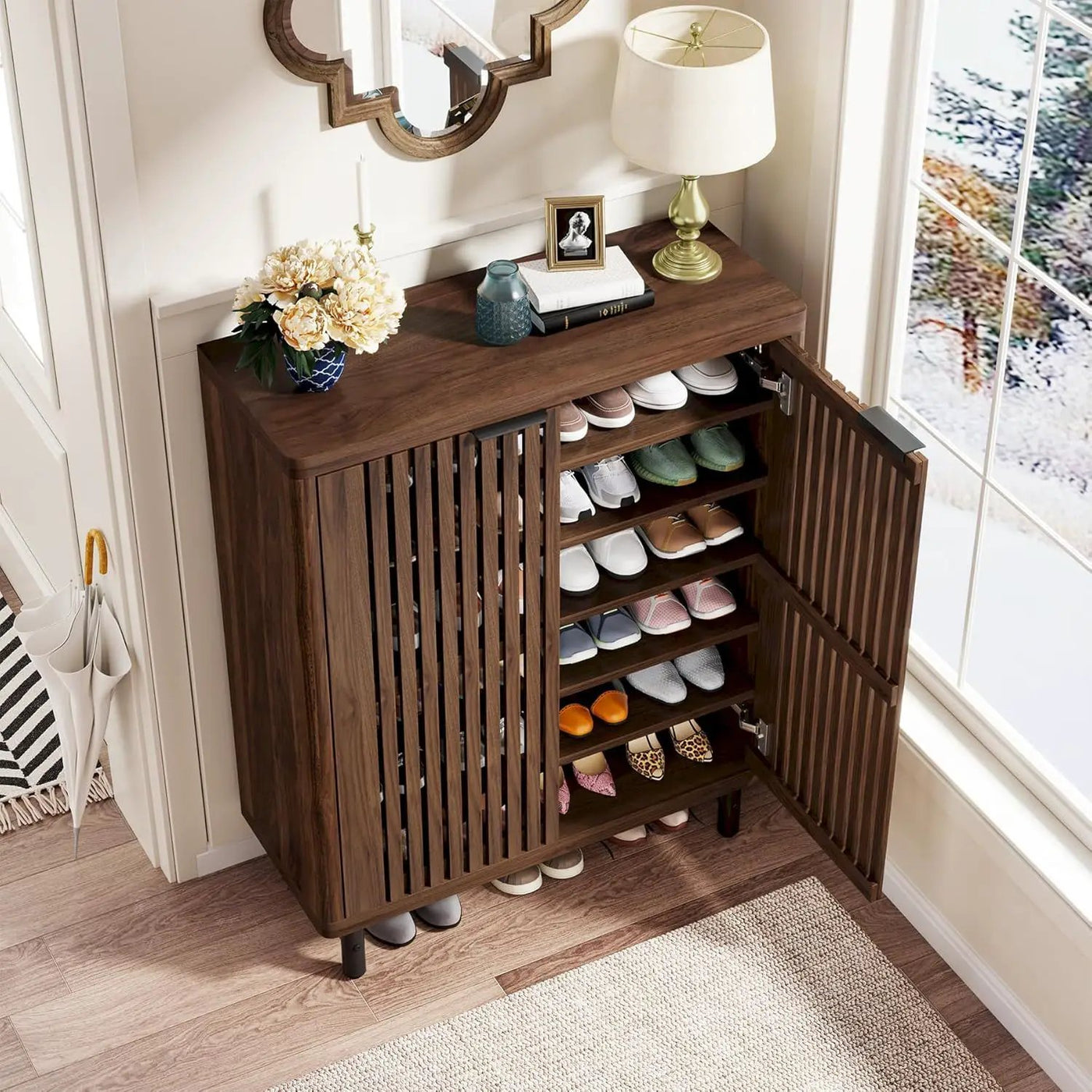 6 Tier Shoe Cabinet With Louvered Doors by HouseOfZazla