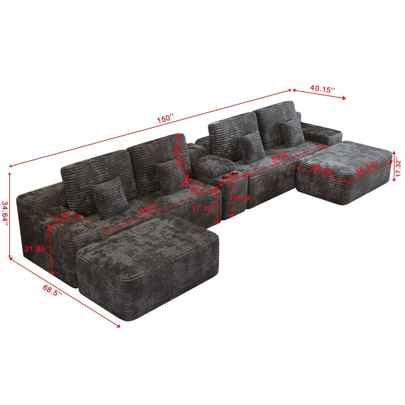 150'' Width 5-Piece Sectional Sofa with 2 Ottomans by HouseOfZazla