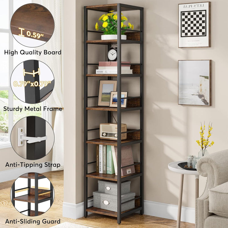 Tall 6 Tier Corner Shelf with Storage - Rustic Brown, photo 3 of 10