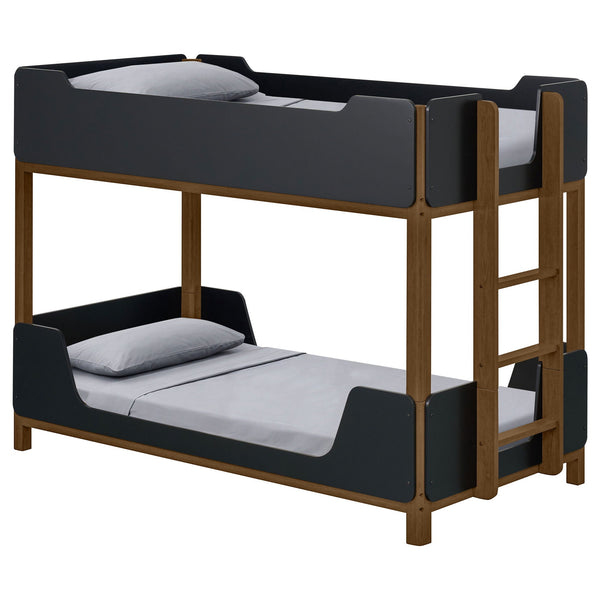 Morris Twin Over Twin Wood Bunk Bed Black and Walnut, photo 2 of 7