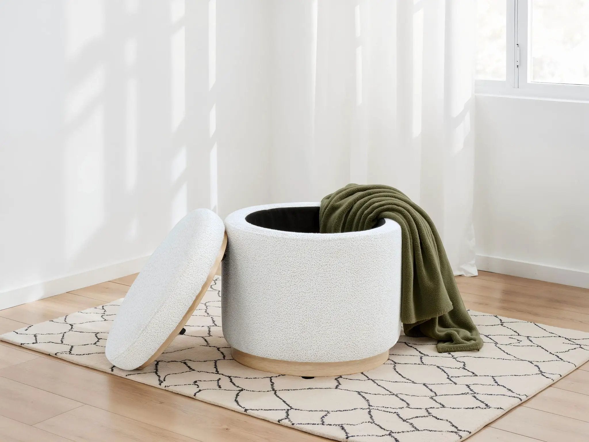 Remuda Boucle Upholstered Round Storage Ottoman Ivory by Unique Piece Furniture