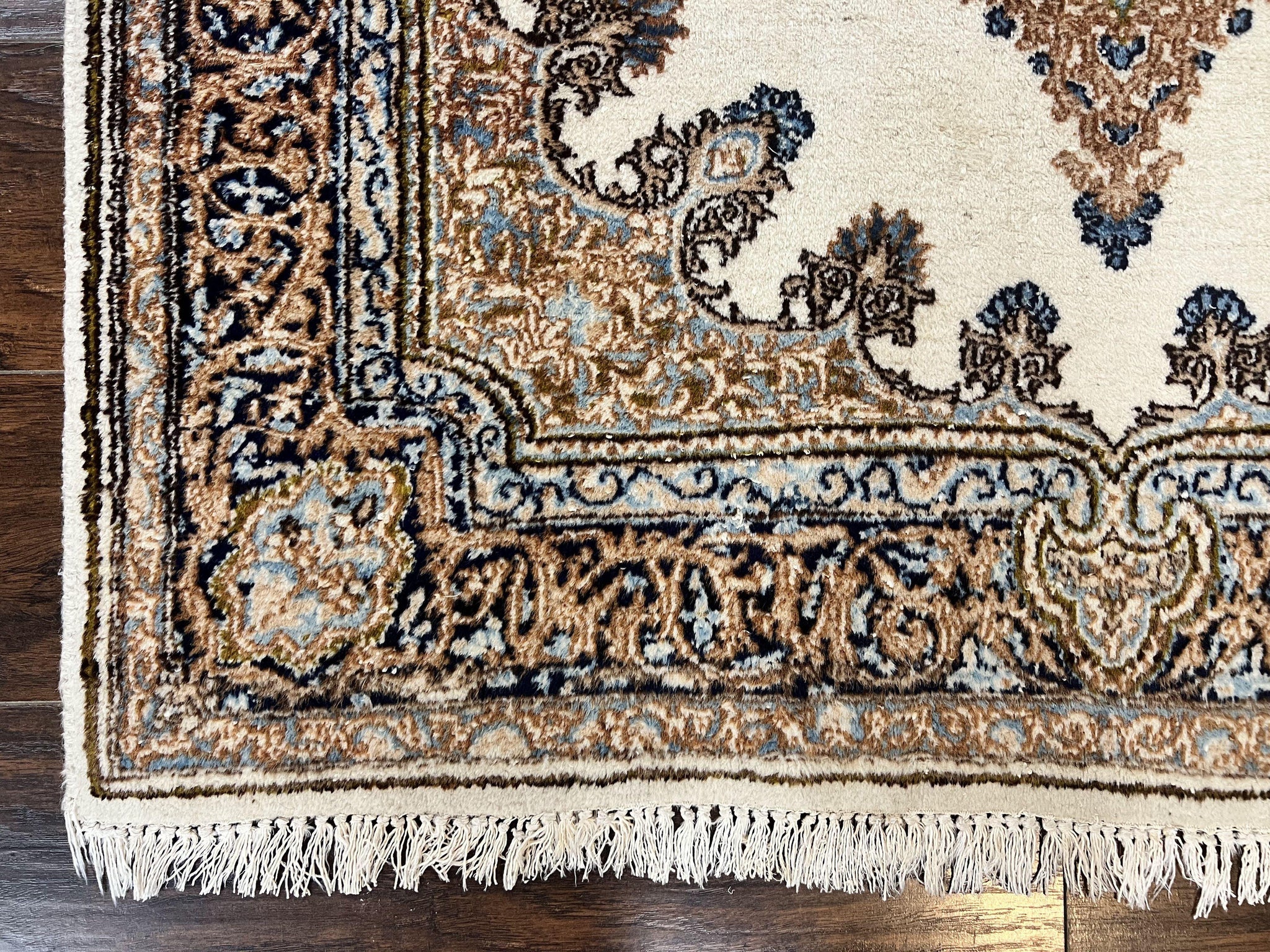 Square Persian Kirman Rug 4x4, Semi Open Field, Handmade by Jewel Rugs