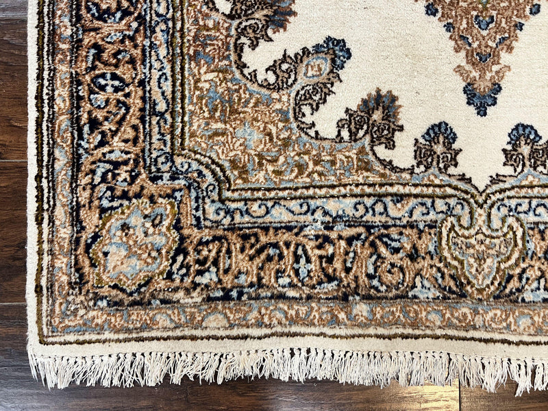 Square Persian Kirman Rug 4x4, Semi Open Field, Handmade by Jewel Rugs