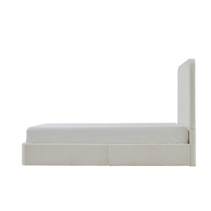 Canter Tall Headboard Upholstered Bed in Pearl White Chenille, Queen Size by HouseOfZazla
