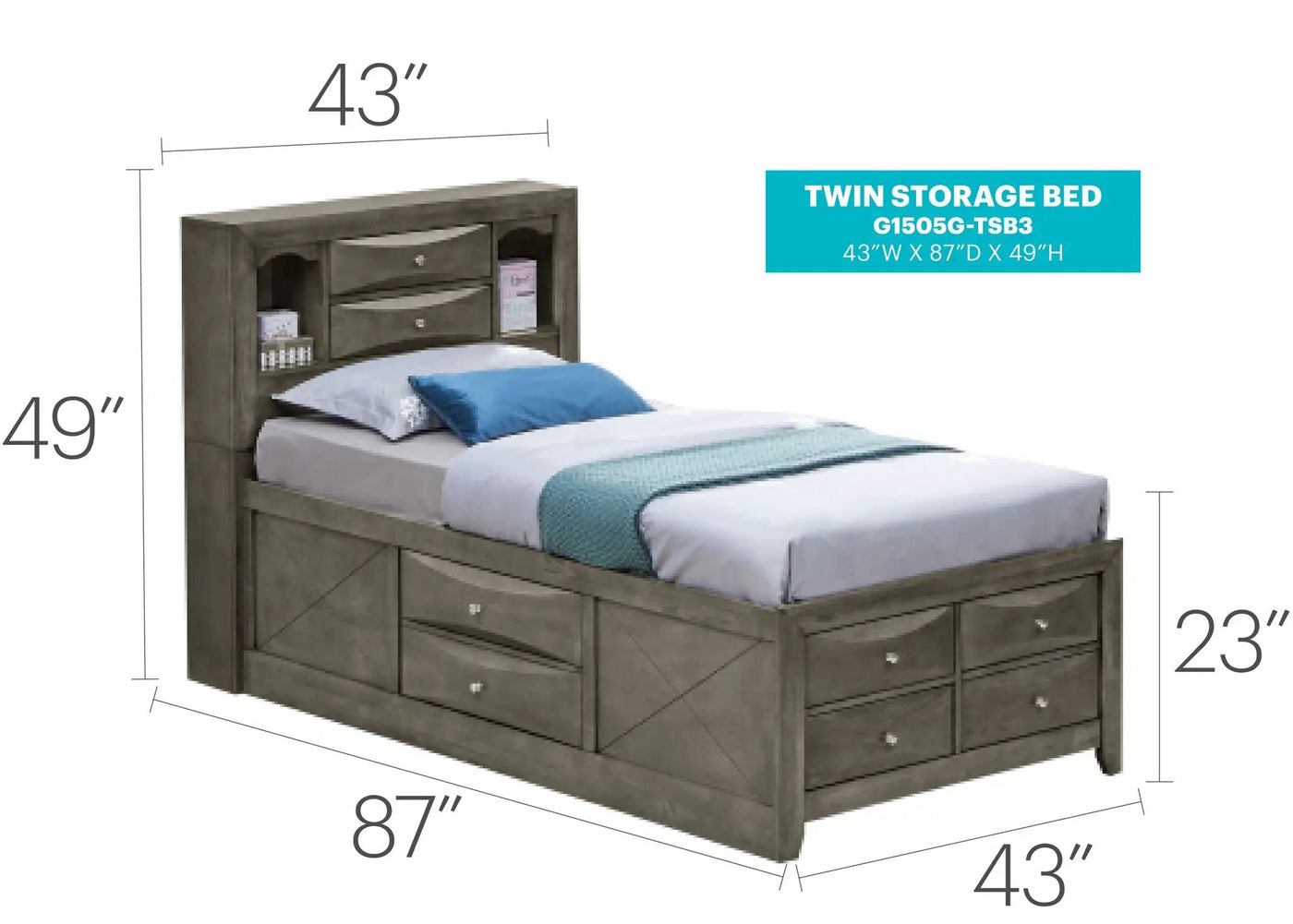 Modern Design Storage Bed With Bookcase Headboard by Unique Piece Furniture