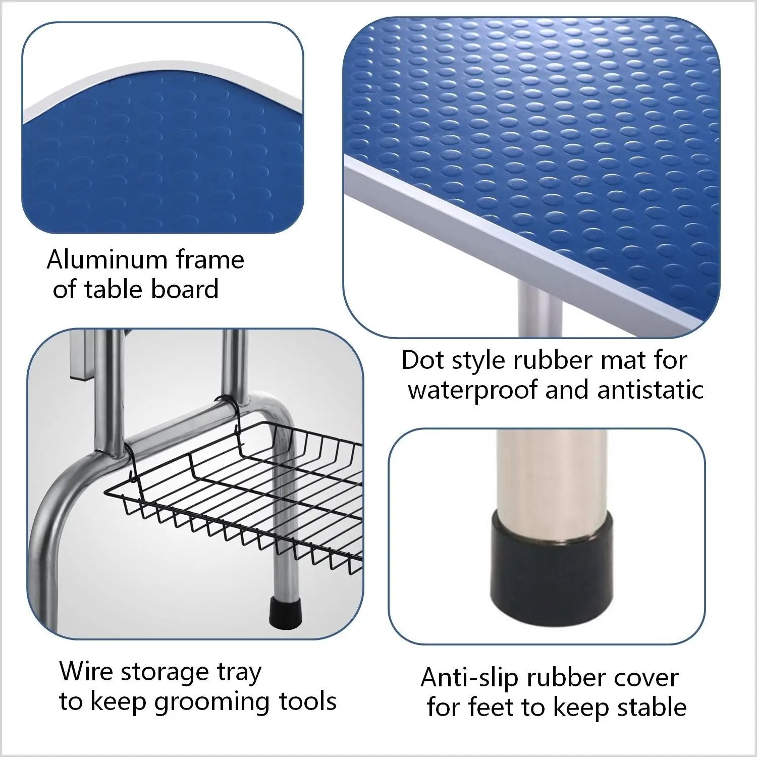Folding Dog Pet Grooming Table Stainless Steel Frame Rubber Mat On Board With Adjustable Arm And Clamps Pet Dog Cat Grooming Table by HouseOfZazla
