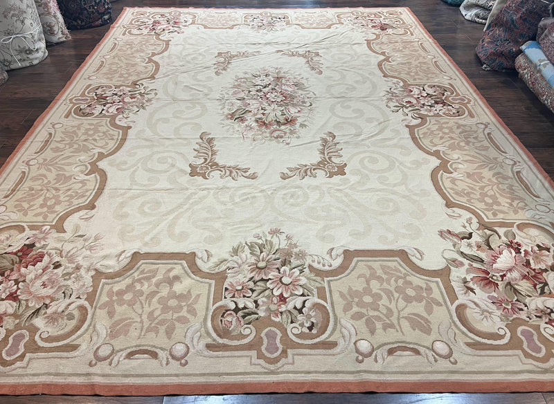 10x14 Aubusson Rug, Wool Handmade Vintage Carpet, French European Design, Elegant by Jewel Rugs