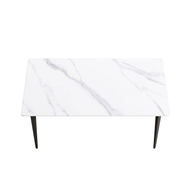 63" Modern Artificial Stone White Straight Edge Black Metal Leg Dining Table, 6 People - White / Black, photo 2 of 7