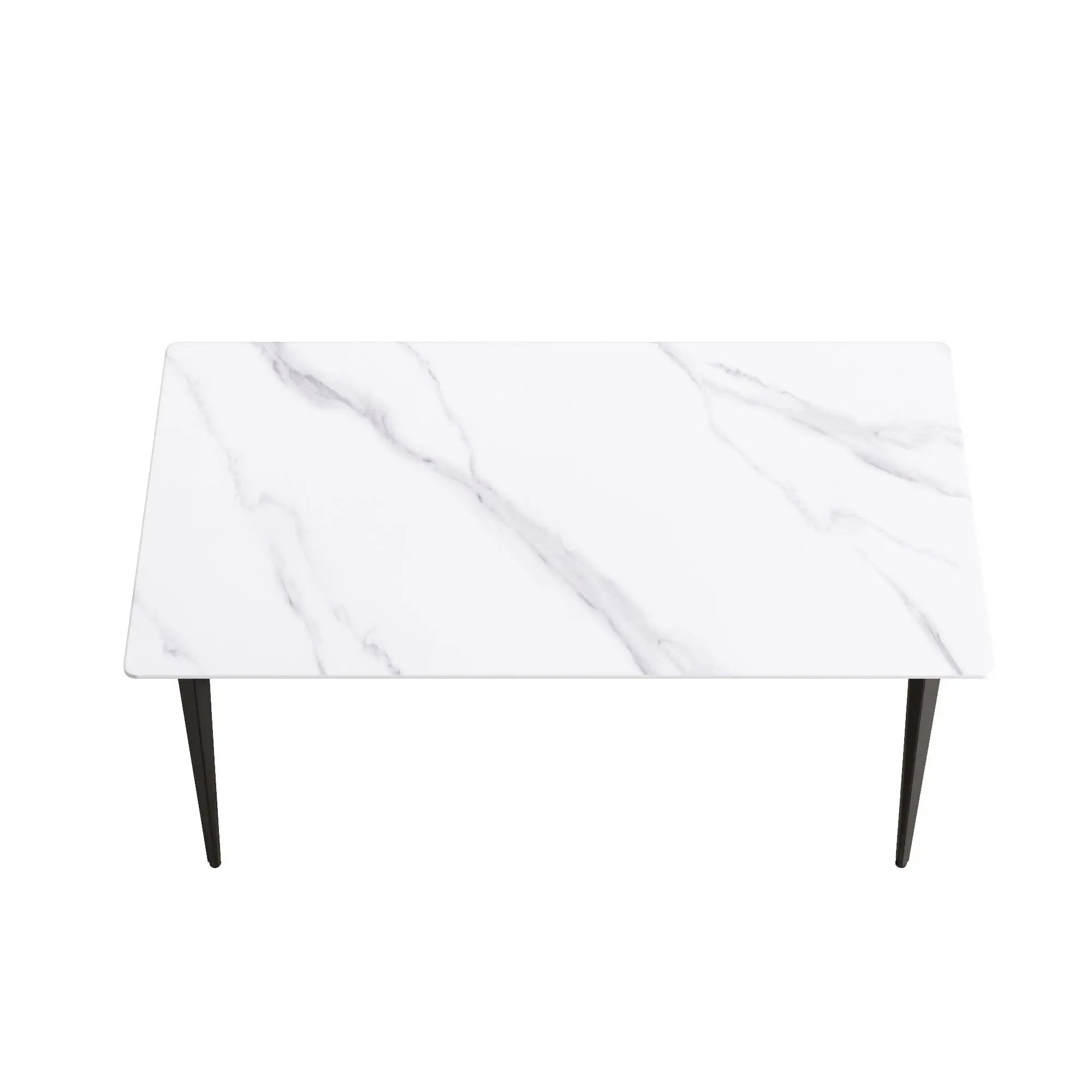 63" Modern Artificial Stone White Straight Edge Black Metal Leg Dining Table, 6 People - White / Black by HouseOfZazla