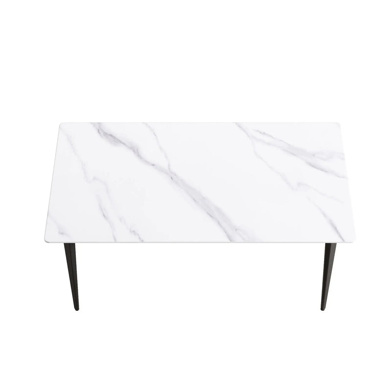 63" Modern Artificial Stone White Straight Edge Black Metal Leg Dining Table, 6 People - White / Black by HouseOfZazla
