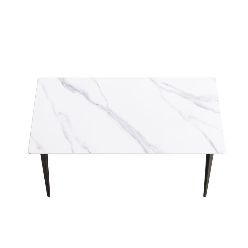 Modern Artificial Stone Dining Table with Black Metal Legs - White, photo 3 of 12