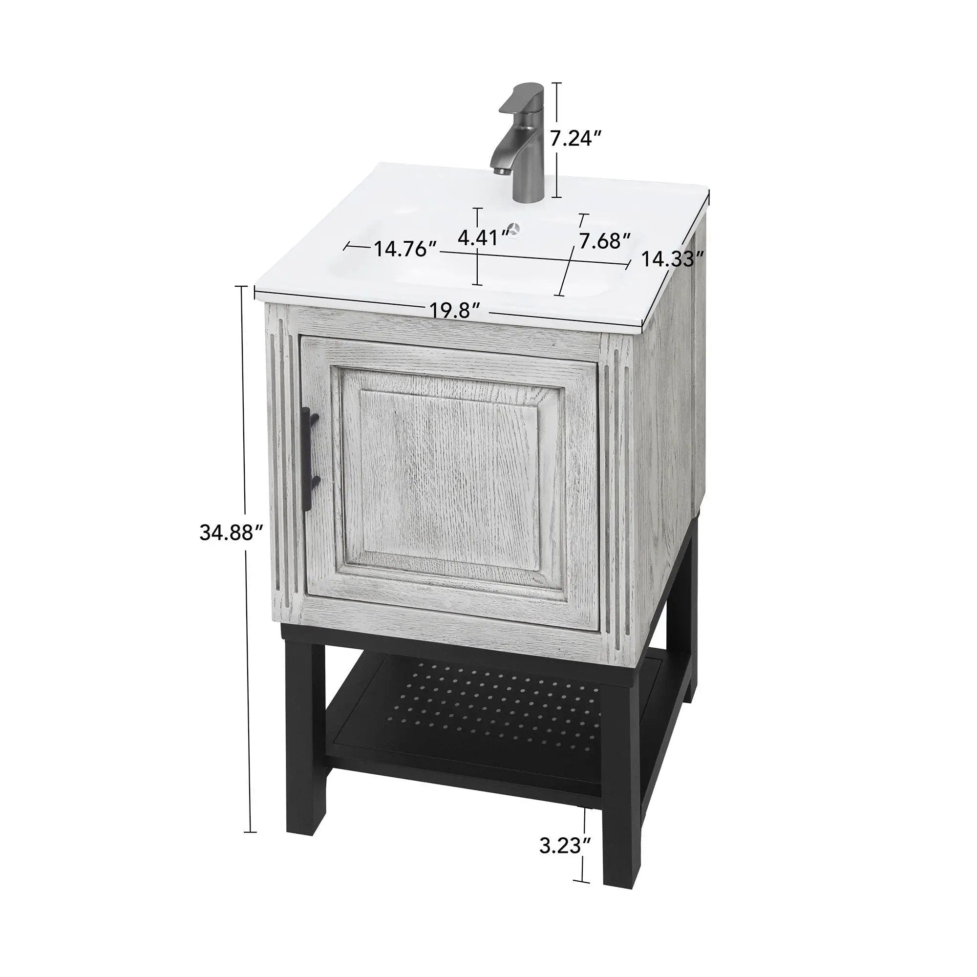 Modern Freestanding Bathroom Vanity With Ceramic Sink, Hot And Cold Faucet, 1 Door Cabinet & Open Shelf by HouseOfZazla