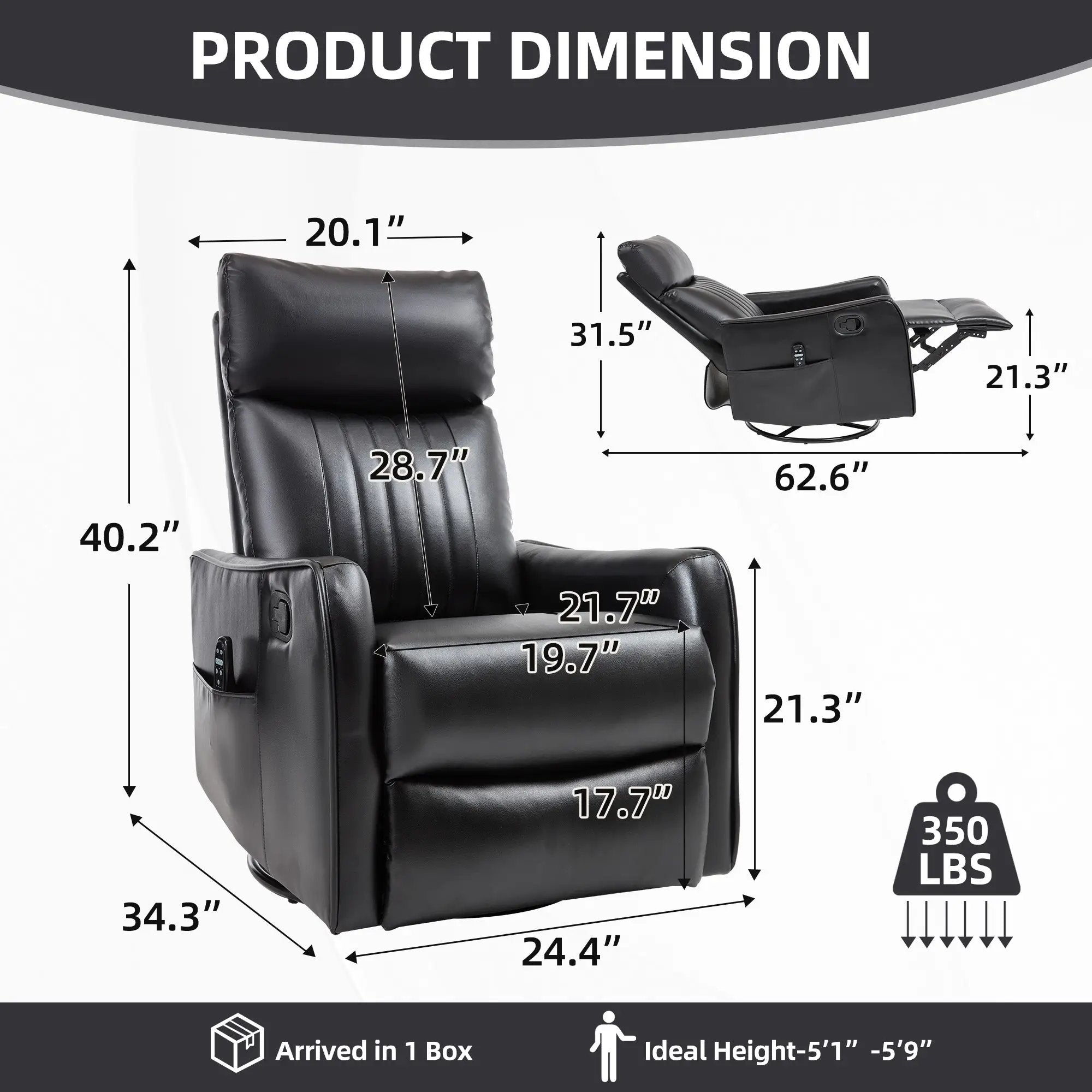 Black Faux Leather Heat Massage Manual Recliner Chair by HouseOfZazla