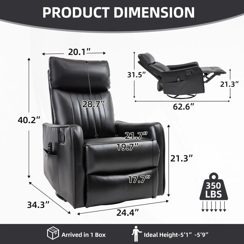 Black Faux Leather Heat Massage Manual Recliner Chair by HouseOfZazla