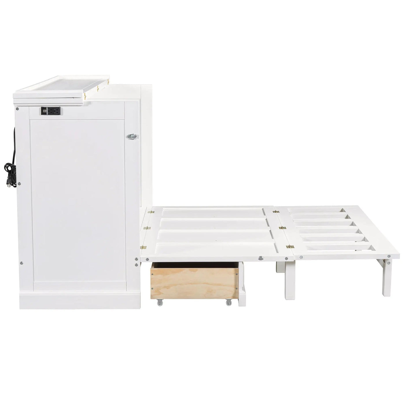 Solid Pine Murphy Bed Chest Cube Cabinet Bed With Charging Station And Large Storage Drawer For Home Office Or Small Room by HouseOfZazla