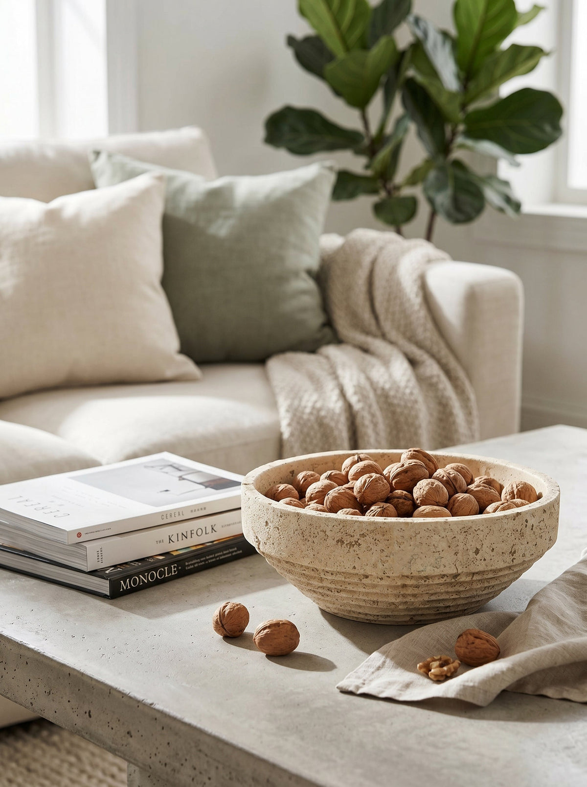 Cement Ribbed Decorative Bowl with Tiered Base - Cement, photo 6 of 6