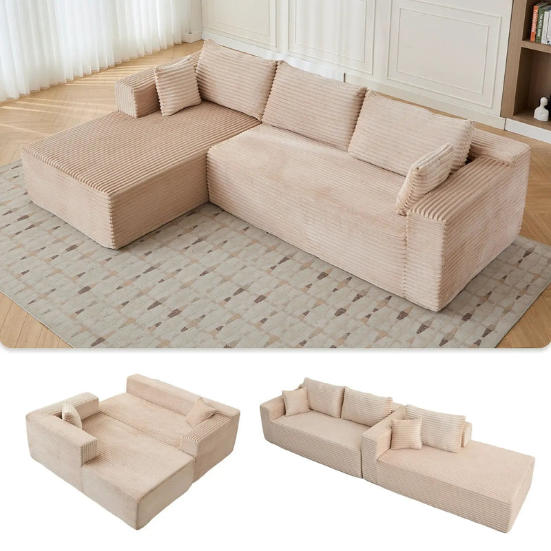 Compression Sectional Couch With Comfy Chaise, Boneless L Shape Sofa With Deep Seat by Unique Piece Furniture