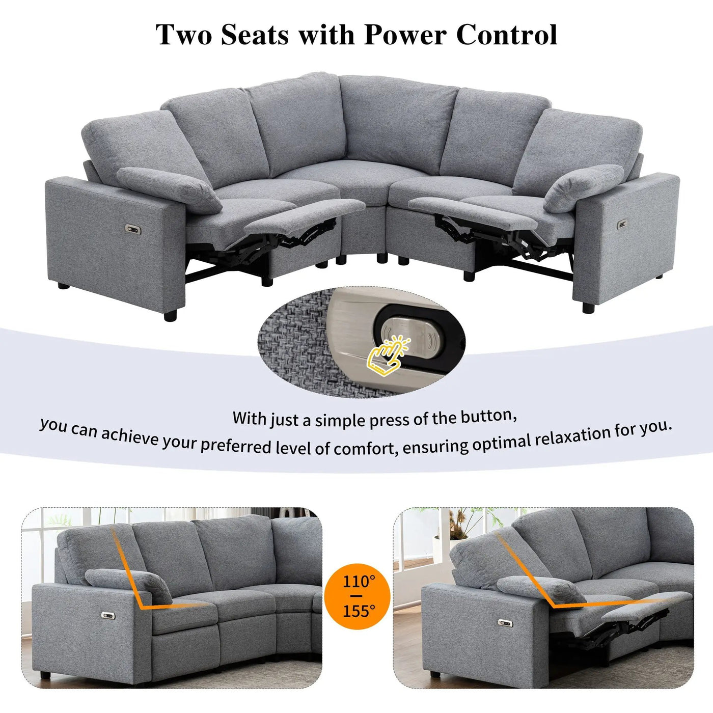 Power Recliner Sectional Sofa Home Theater Reclining Sofa With Two USB Ports, Two Storage Drawers For Living Room by HouseOfZazla