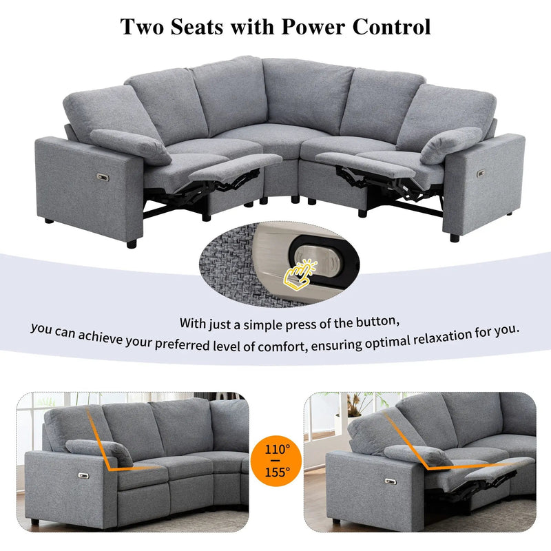 Power Recliner Sectional Sofa Home Theater Reclining Sofa With Two USB Ports, Two Storage Drawers For Living Room by HouseOfZazla